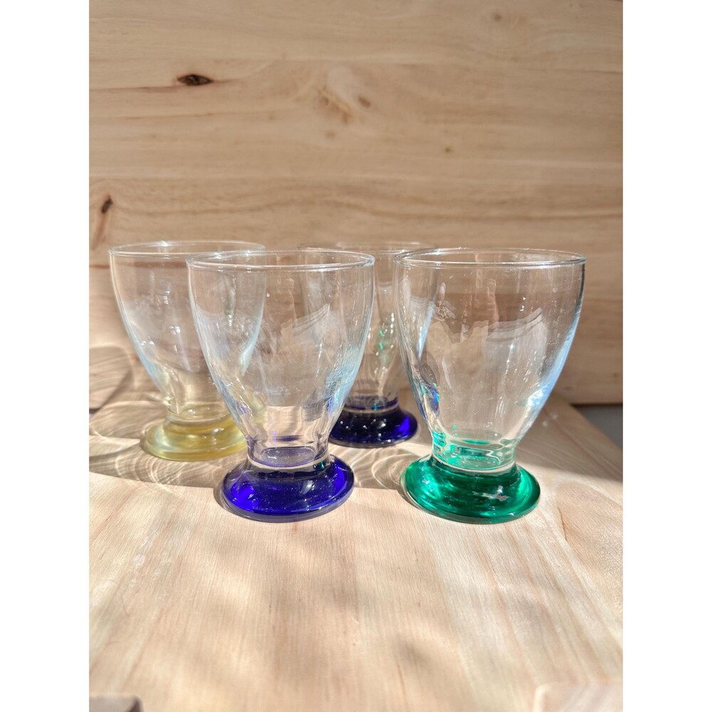 Cocktail Glasses Vintage Glasses, 4 Aperitif Glasses, Multicolor Base Glasses